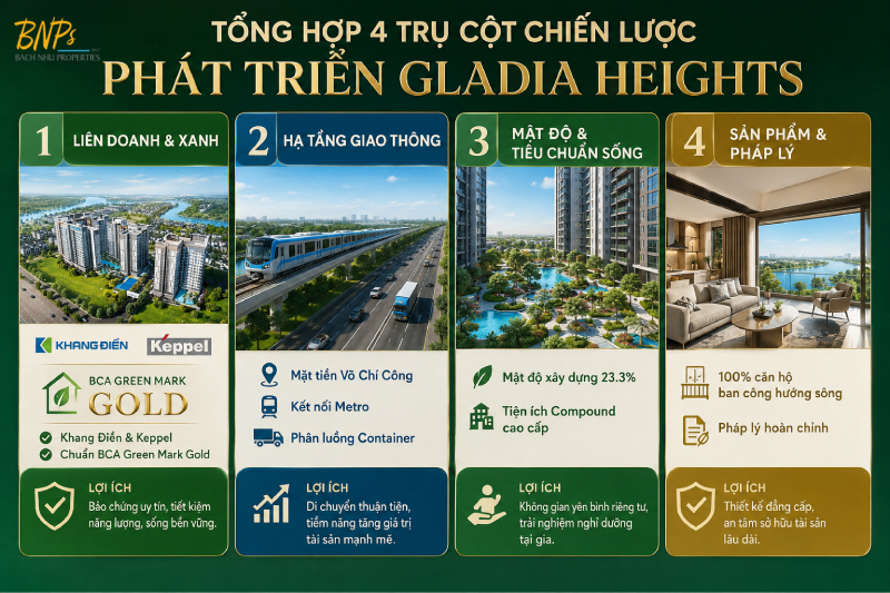 Tổng hợp 4 trụ cột chiến lược phát triển Gladia Heights - Bách Như Properties - BNPs