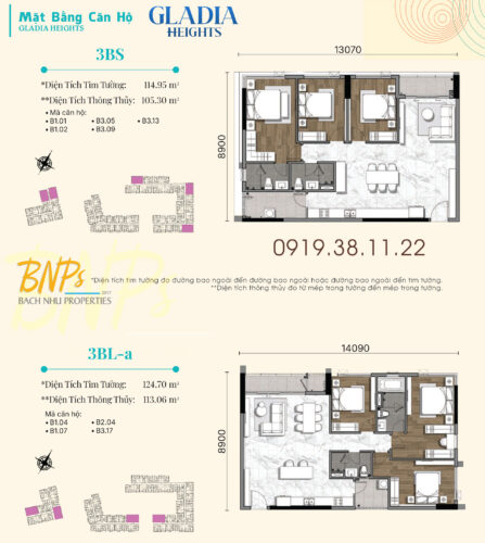Hình ảnh Mặt Bằng Căn Hộ 3 Phòng Ngủ Gladia Heights