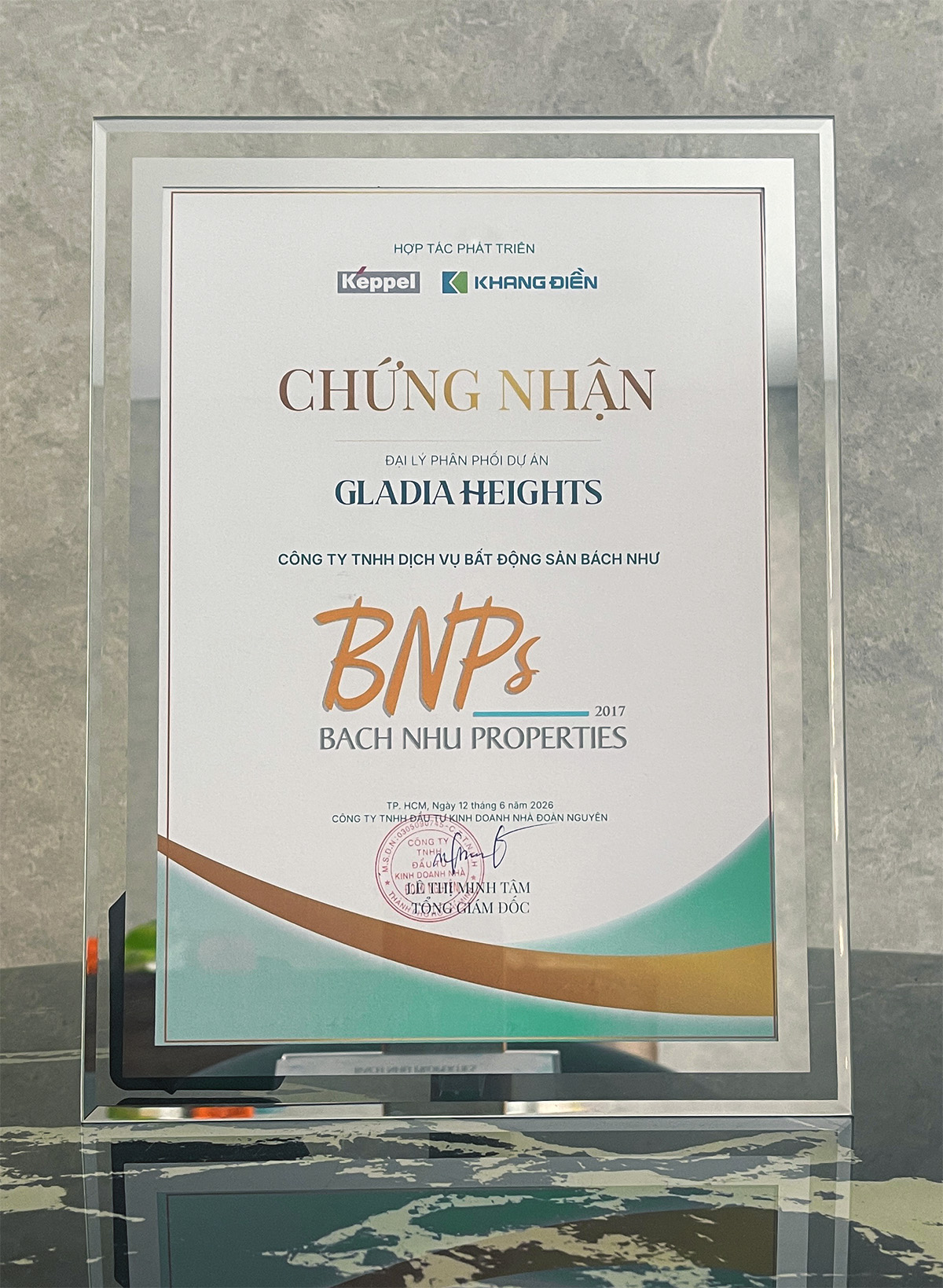 Chứng nhận Đại lý F1 Gladia Heights - Bách Như Properties