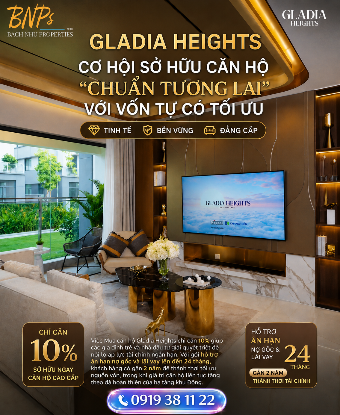 Chi Tiết Căn Hộ Gladia Heights 3 Phòng Ngủ - sở hữu dễ dàng với 10% - Bách Như Properties - BNPs