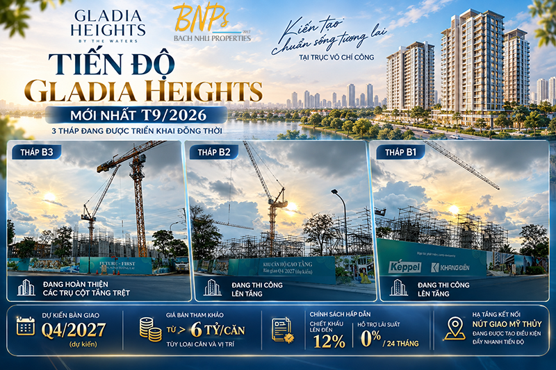 Tiến độ Gladia Heights mới nhất T9/2026 - Bách Như Properties - BNP's